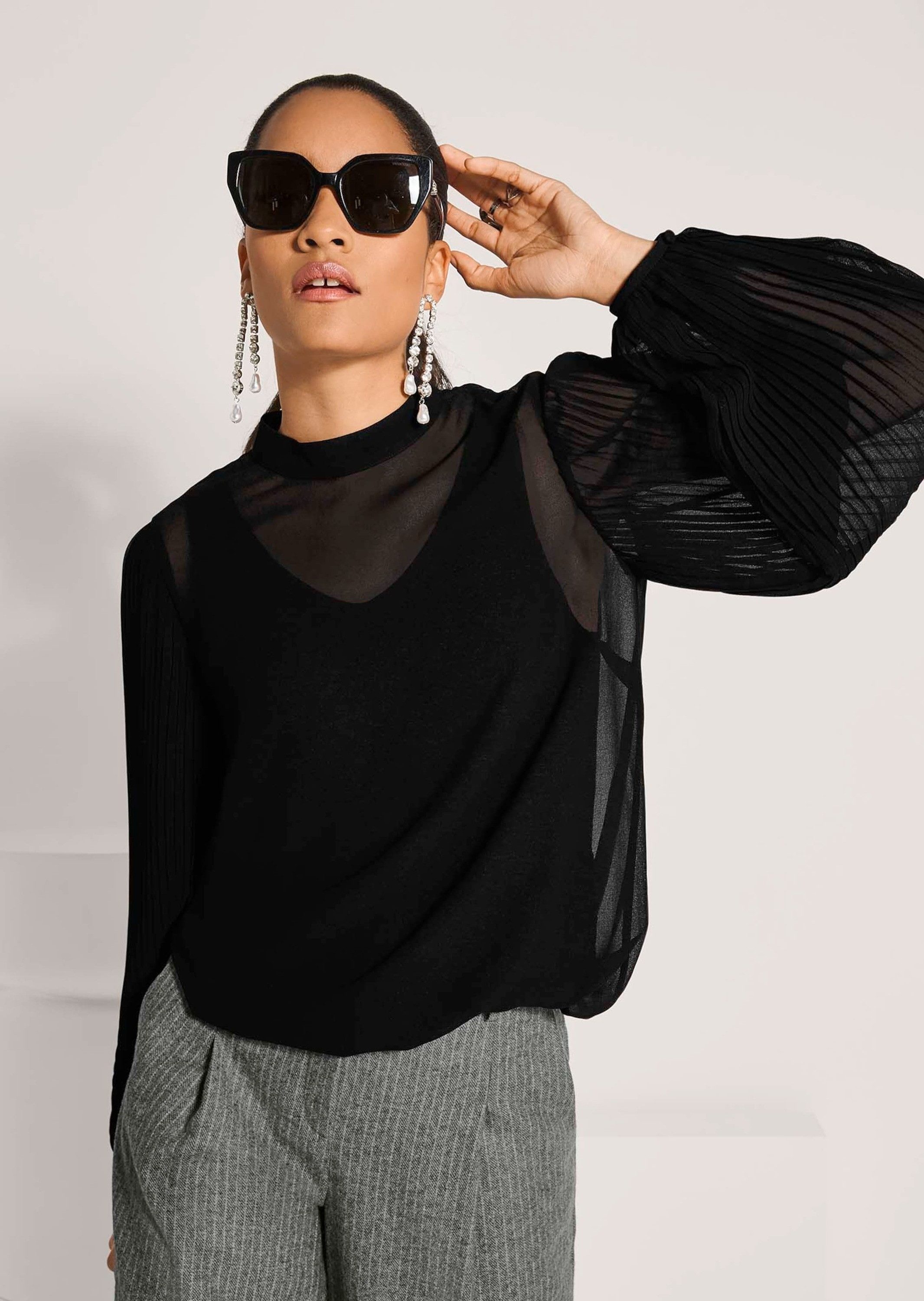 MADELEINE Langarmbluse Chiffonbluse mit Ballonärmeln Plissierte Ärmel, Knopfmanschetten und integriertes Top