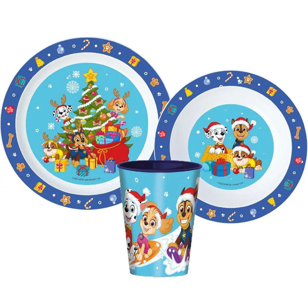 PAW PATROL Kindergeschirr-Set Paw Patrol Weihnachten Kinder Geschirr-Set 3 teilig (3-tlg), 1 Personen, Kuststoff, Becher Teller Schüssel