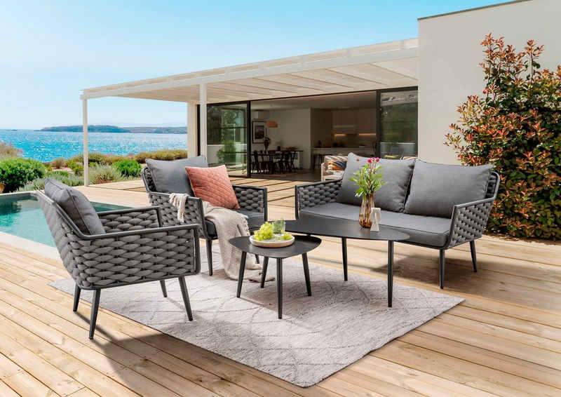 Destiny Gartenlounge-Set RAVENNA, (Set, 12-tlg), Aluminium, 1 Sofa, 2 Sessel, 2 Tische 109x60x45 cm und 60x60x40 cm