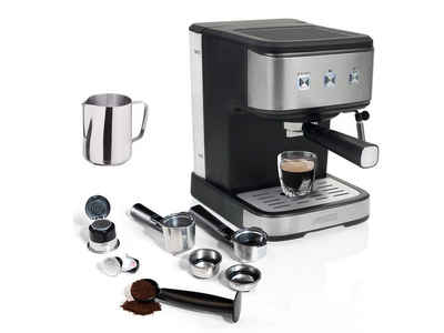 PRINCESS Siebträgermaschine, italienische Siebdruck Kaffee & Espresso-Maschine mit Milchaufschäumer