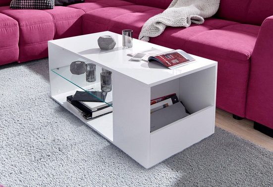 Couchtisch, mit Fach und Ablageboden, 6 mm starke Tischplatte online