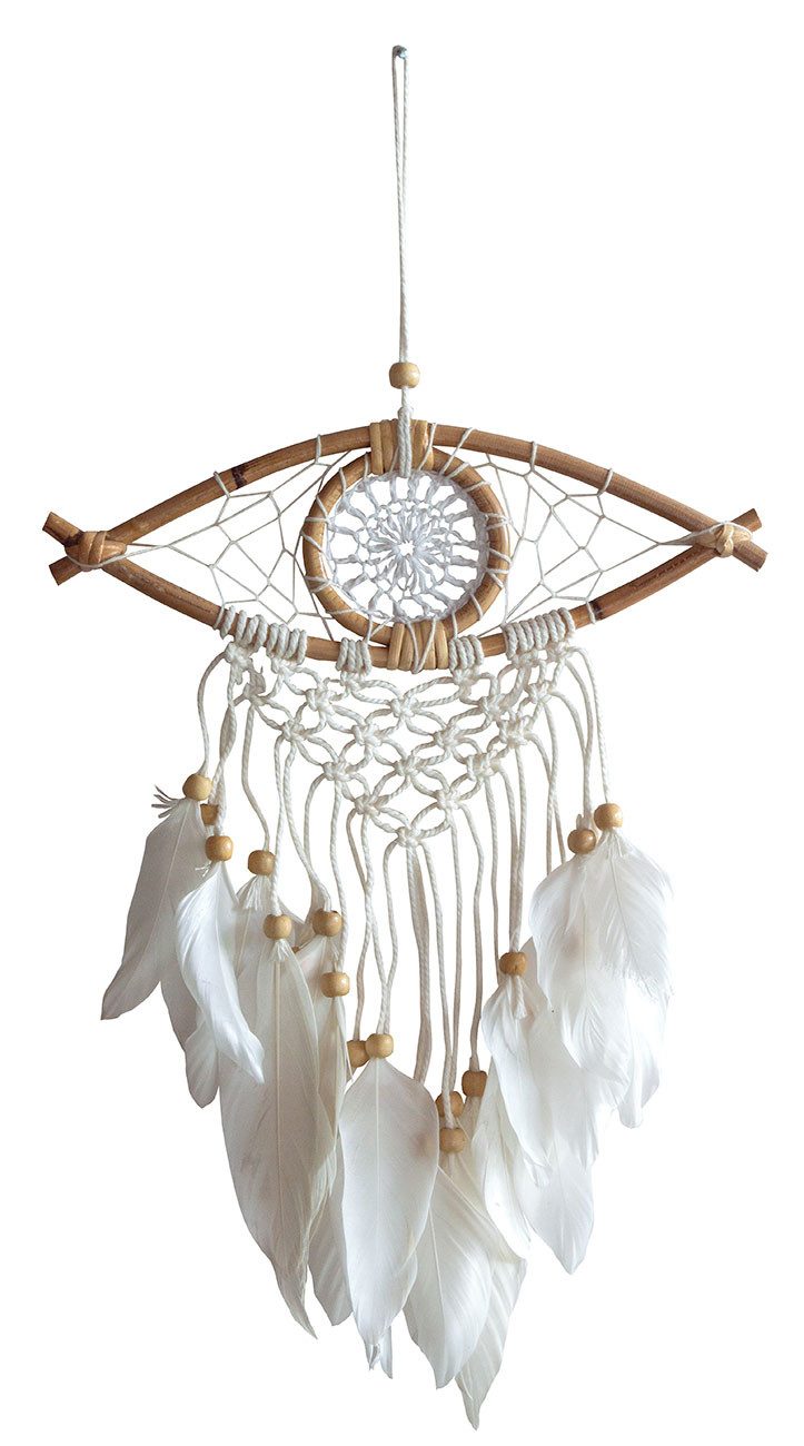 Saraswati Traumfänger Traumfänger "Allsehendes Auge" mit Makramee, Holzperlen und Federn,bei
