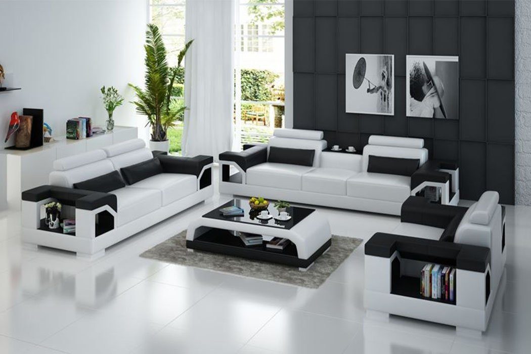 JVmoebel Sofa Moderne Leder Couchen Sofa Luxuriöse Sofagarnitur 3+2 Set, Made in Europe Weiß