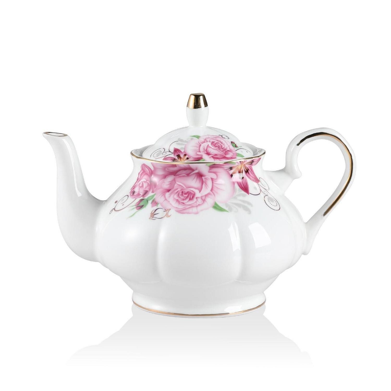 LuxusKollektion Teekanne Porzellan Teekanne Vintage Blumen Goldrand