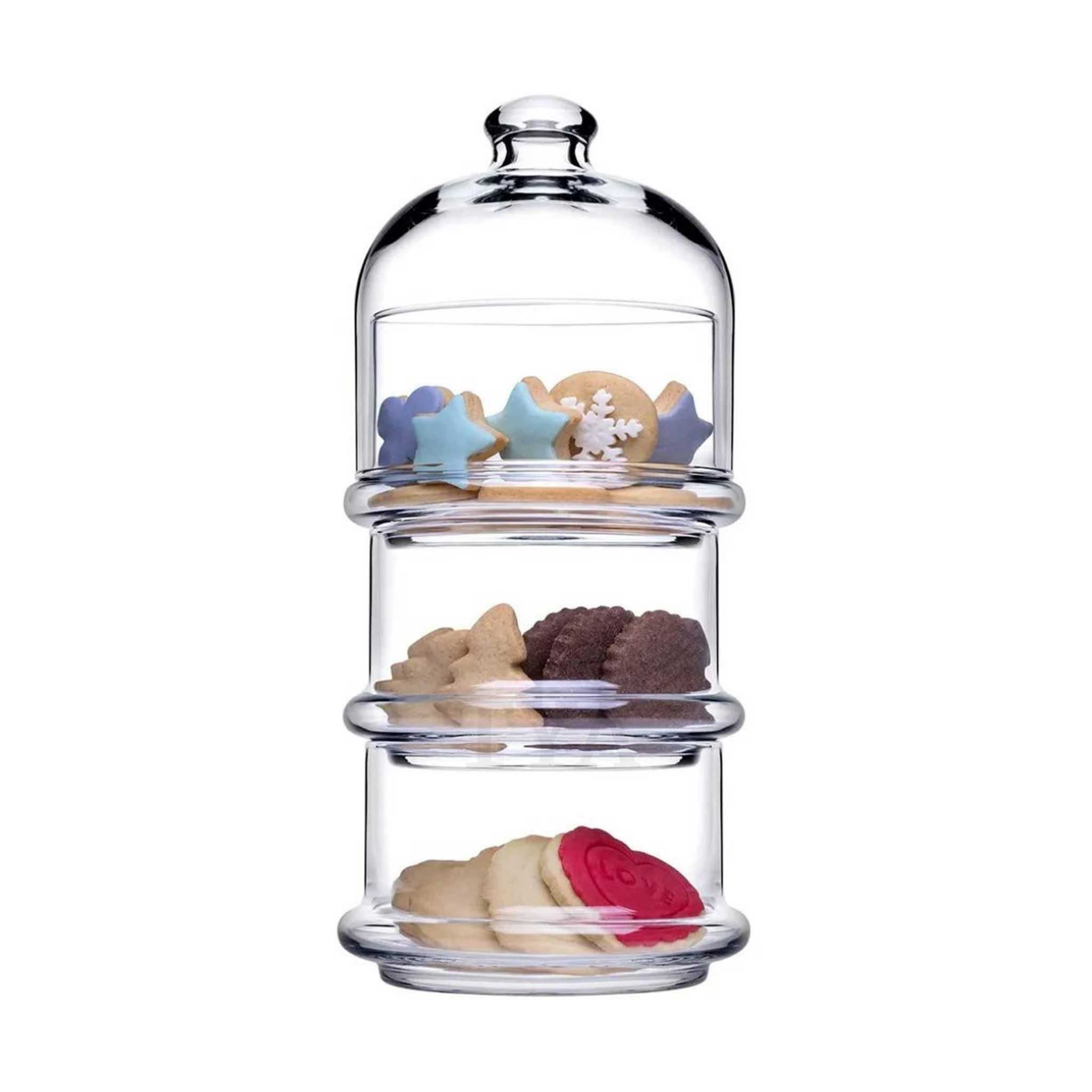 Pasabahce Servierschale Pasabahce Villa Patisserie Servierschale mit Haube 3-tlg. Set - 390 ml, (3-tlg)