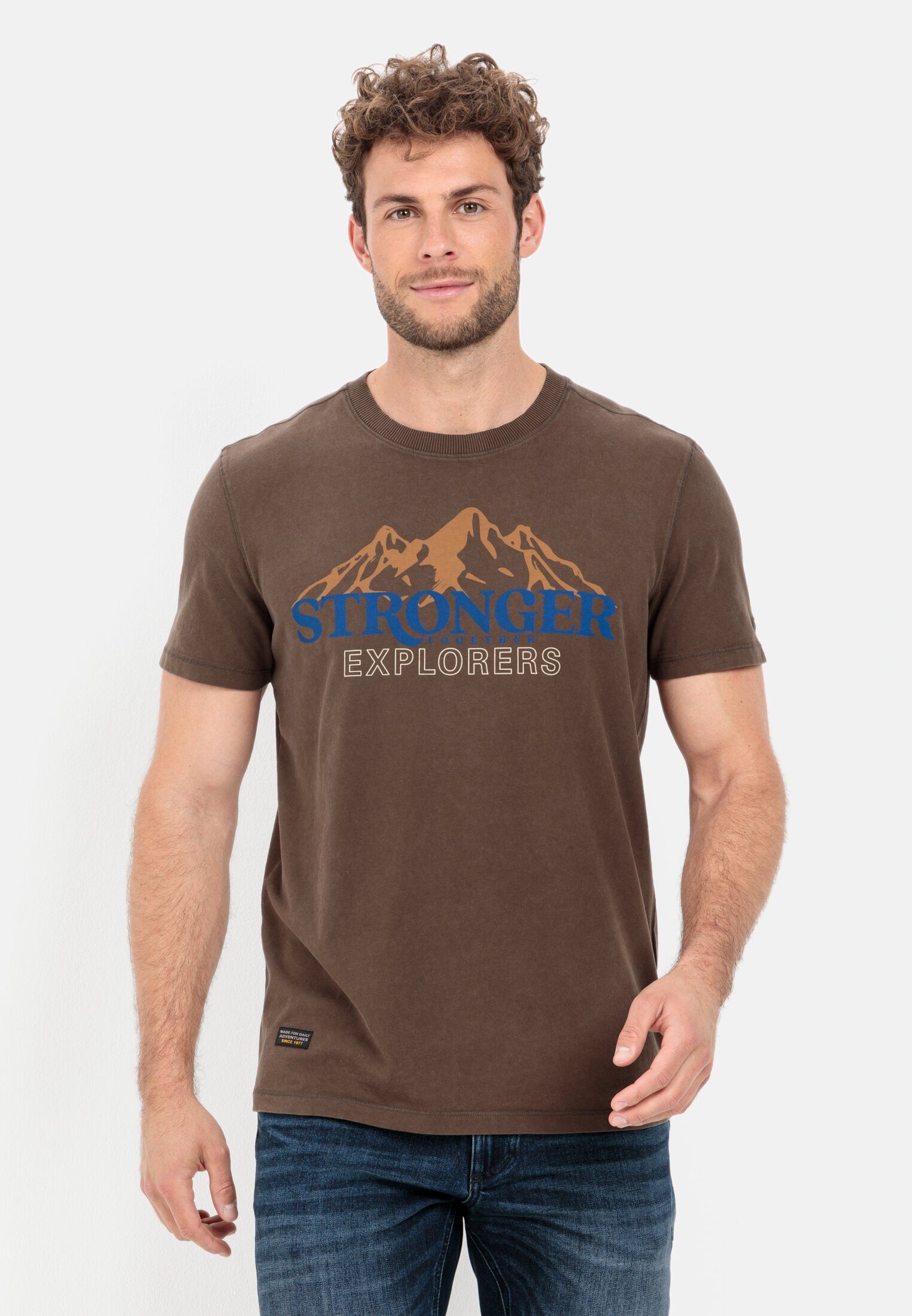 camel T-Shirt Naturprint mit active
