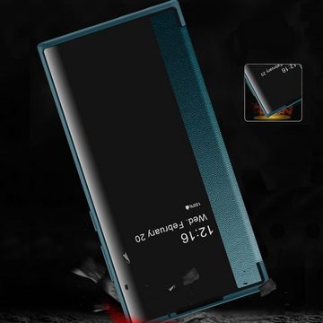 Wigento Handyhülle Für Samsung Galaxy S23 5G View Mirror Smartcover Grün Schutzhülle Cover Etuis Tasche Hülle Neu Case Wake UP Funktion