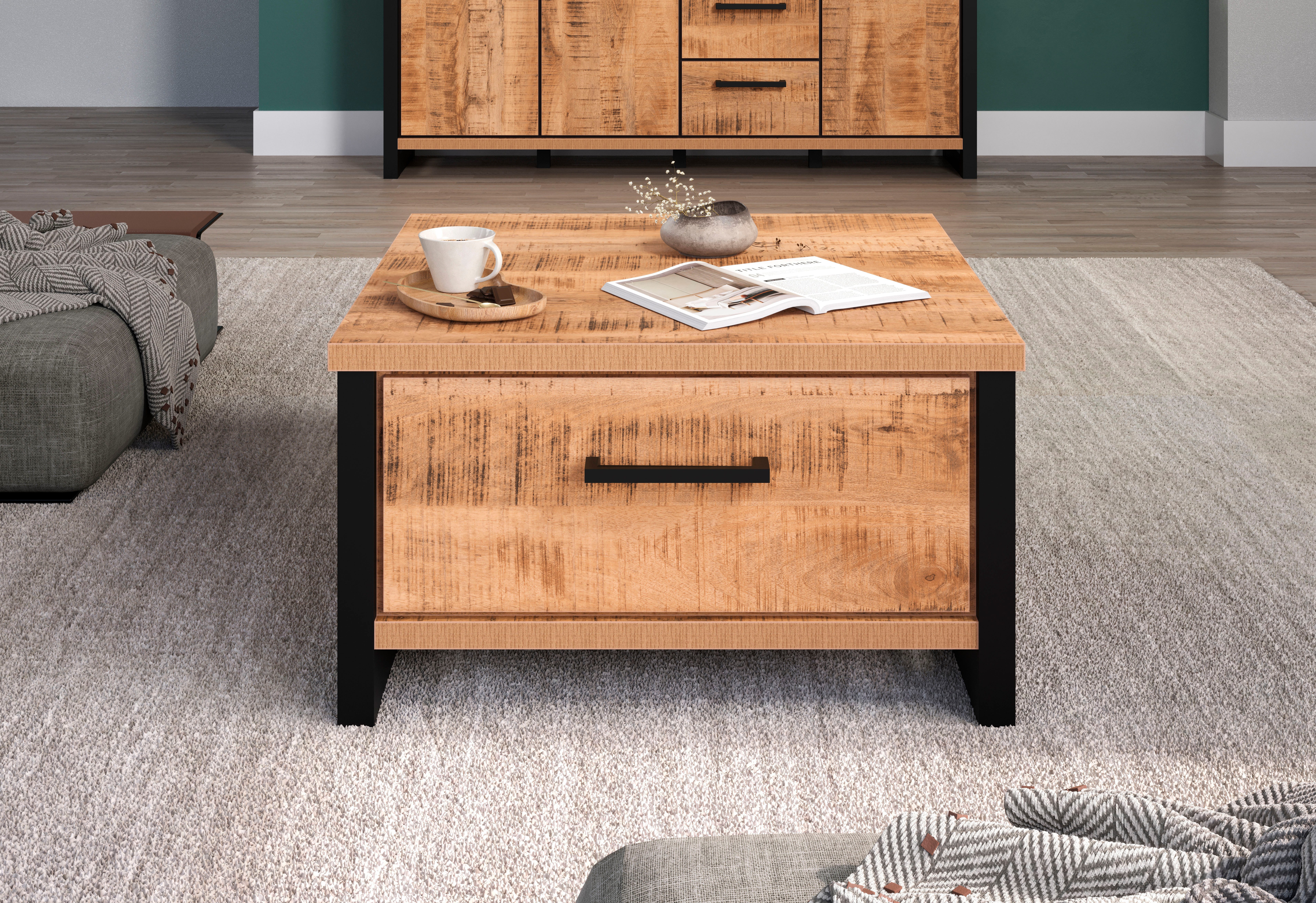 Home affaire Couchtisch Elda (1-St), Couchtisch mit 2 Vollauszug Schubladen – (B/T/H) 80/80/45 cm