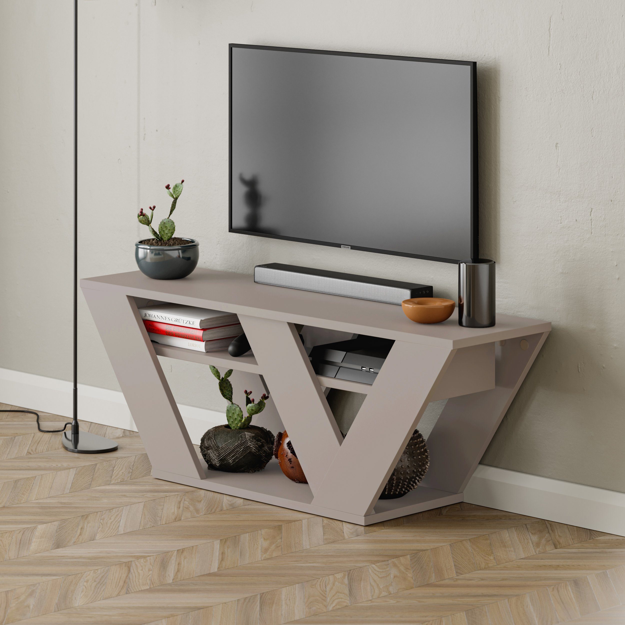 Decortie TV-Schrank Pipralla Moderner TV-Ständer Multimedia Mit Einlegeböden, 110 x 30 x 40 cm