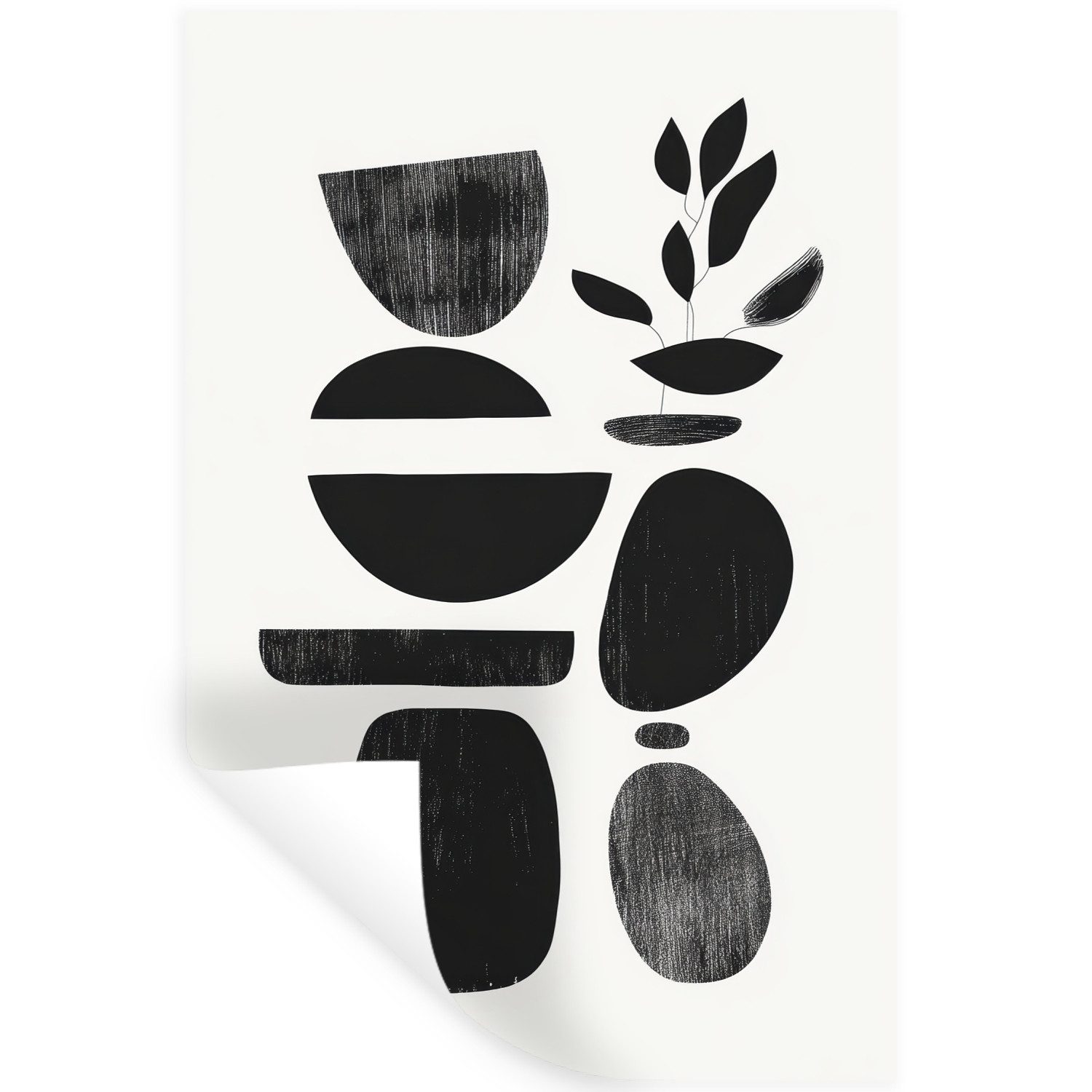 MuchoWow Wandsticker Japandi - Schwarz - Abstrakt (1 St), Wanddeko, Aufkleber, Wandtattoo, 60x90 cm
