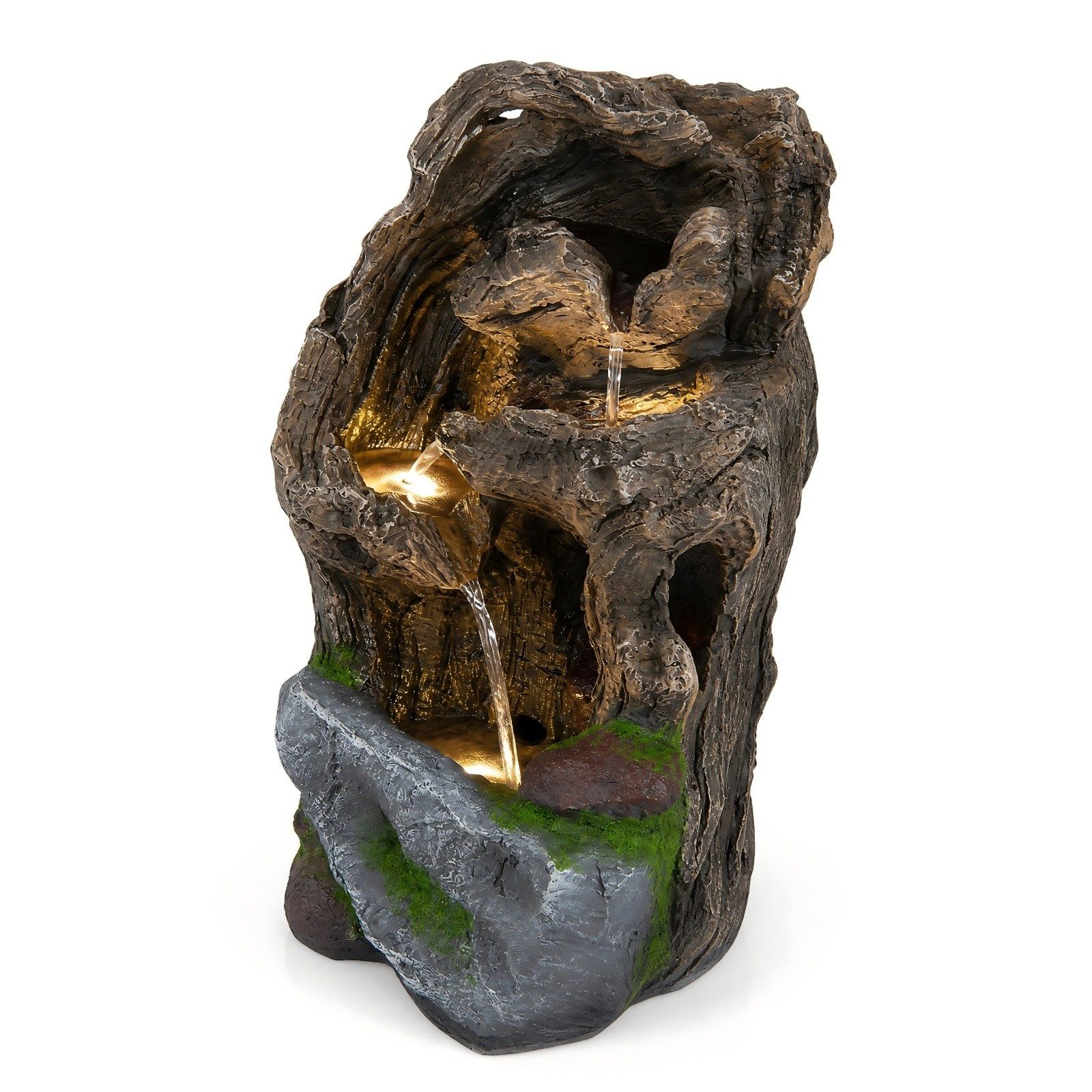 KOMFOTTEU Zimmerbrunnen Gartenbrunnen, mit Wasserfall, LED Beleuchtung & Pumpe