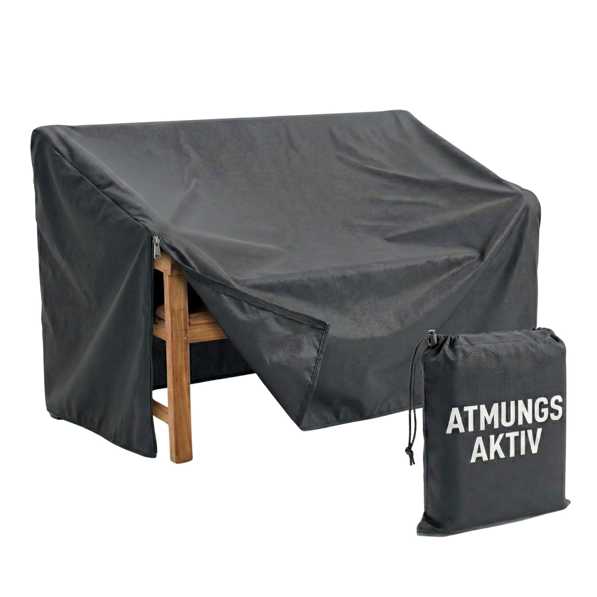 MR.DEKO Gartenmöbel-Schutzhülle Gartenbank Schutzhaube 2-Sitzer – wetterfest, atmungsaktiv (Inklusive Aufbewahrungstasche – ideal für Teak-Gartenbänke, 2-St), Mit Zugband & Stopper – robuster Schutz, Maße 130x70x86 cm