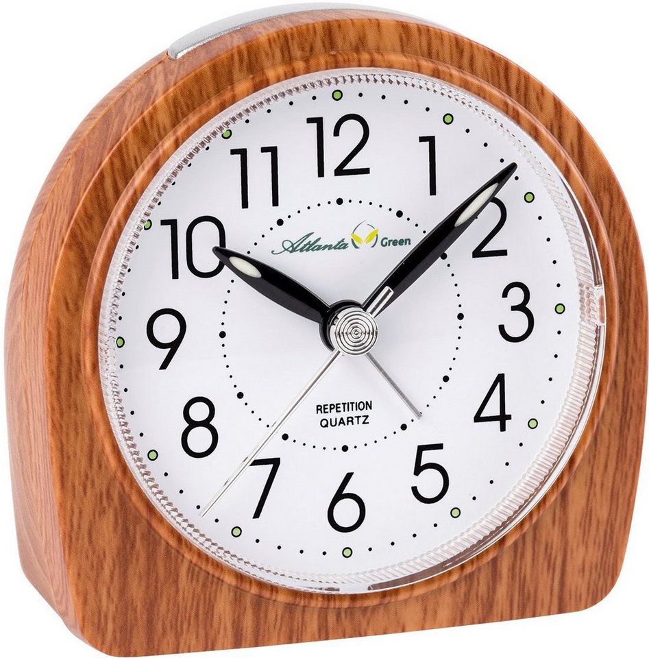 Atlanta Quarzwecker Green, 2507/23 Holzoptik, schleichende Sekunde, Licht
