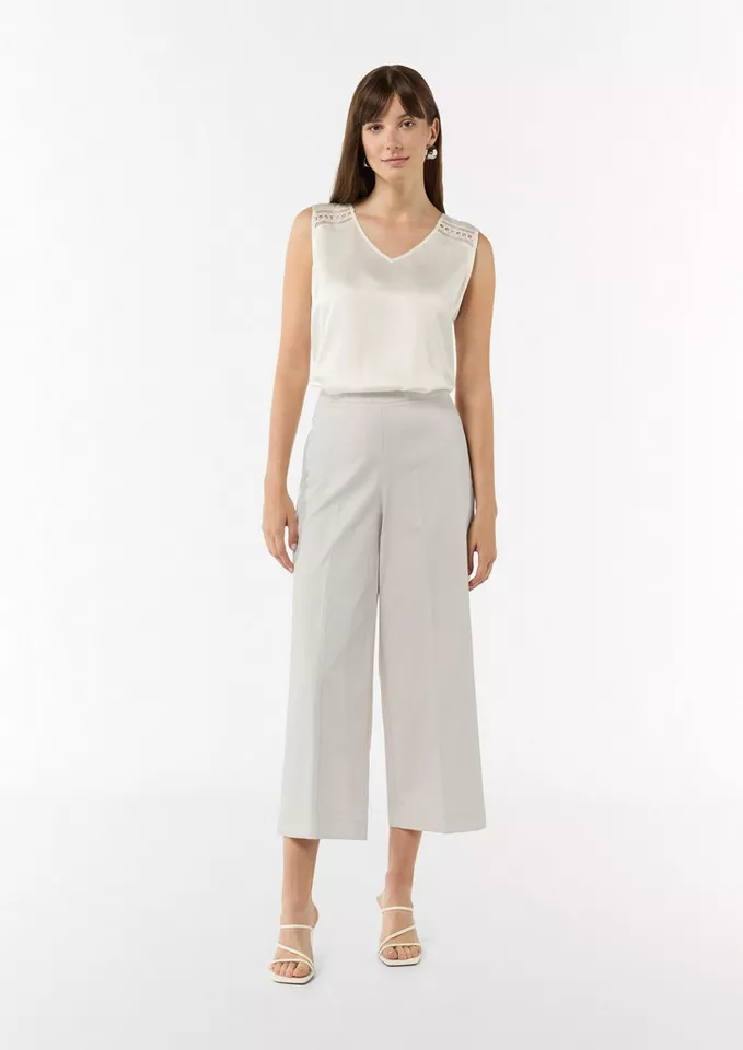 comma 7/8-Hose Hose Baumwoll-Hose mit seitlichem Reißverschluss und Semi-Wide-Leg