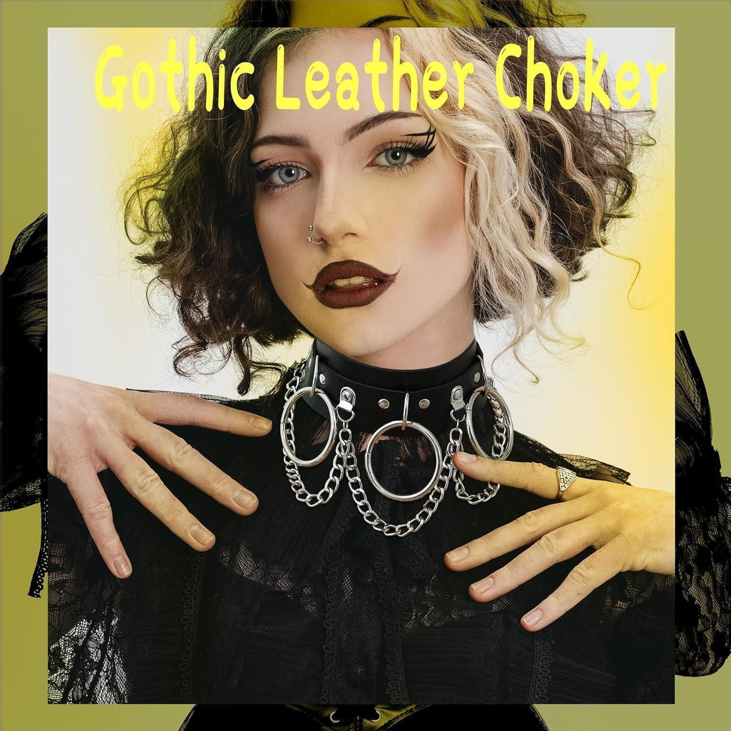 LuxusKollektion Schmuckset Gothic Choker Set Damen PU Leder Schwarz Nieten Rock Verstellbar