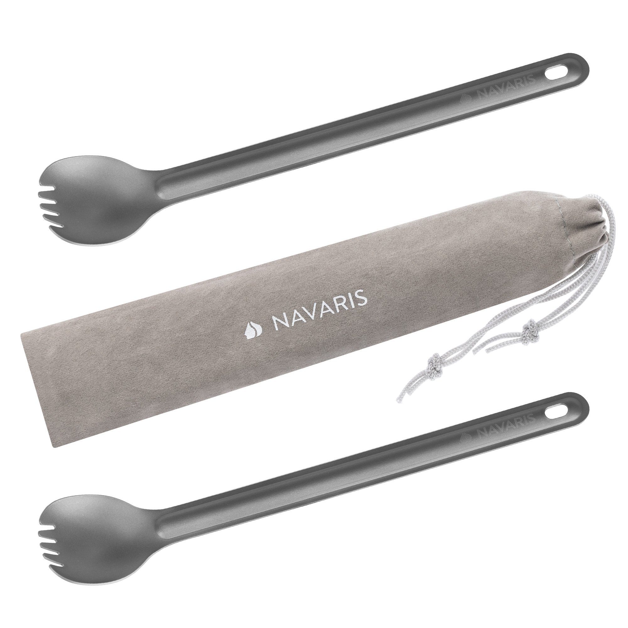 Besteck-Set -2er Set Titan Camping Besteck - extra lang - Göffel Spork + Tasche