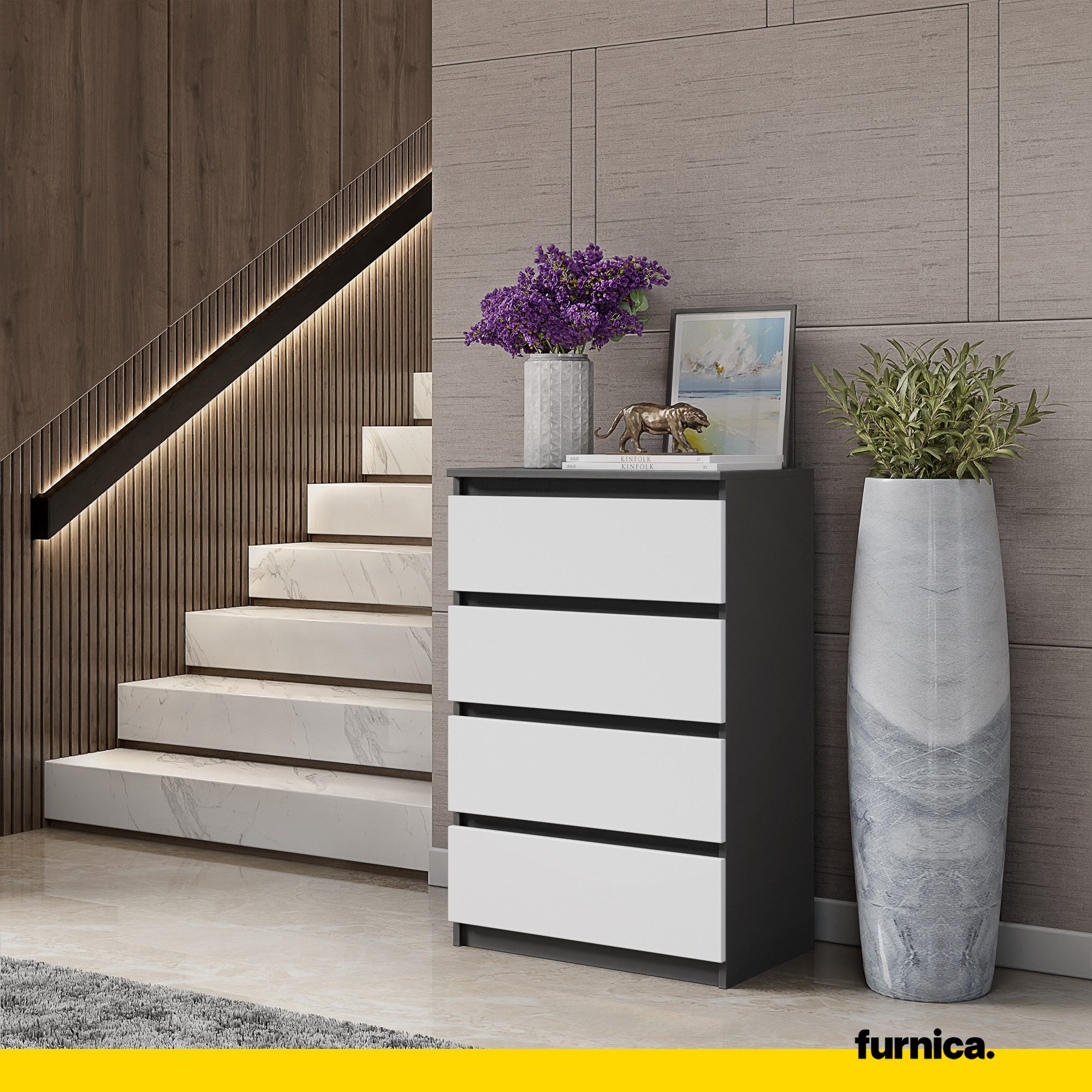 Furnica Kommode GABRIEL 4 Schubladen - Anthrazit Grau H92cm B60cm T33cm