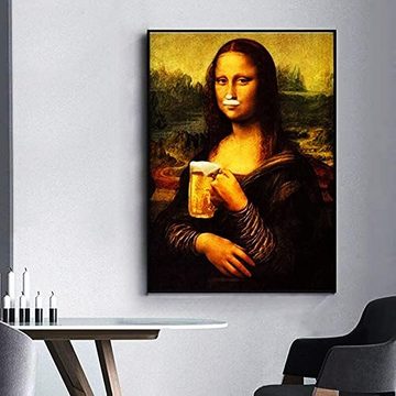 UE Stock Leinwandbild Leinwandmalerei Parodie Spaß Mona Lisa Trinken Bier Wandkunst 50x70cm, Mona Lisa Trinken Bier, mit klaren Bildern und lebendigen Farben