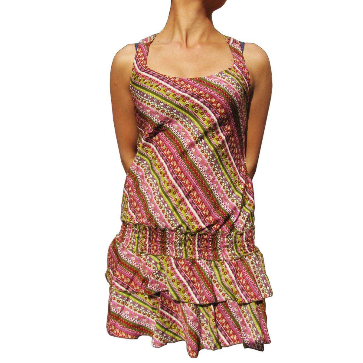 PANASIAM Tunikakleid Sommerkleid in verschiedenen Designs farbenfrohe Tunika aus feiner Viskose auch für Schlagerparty 70er Party oder Festivals ein Hingucker bunt 2