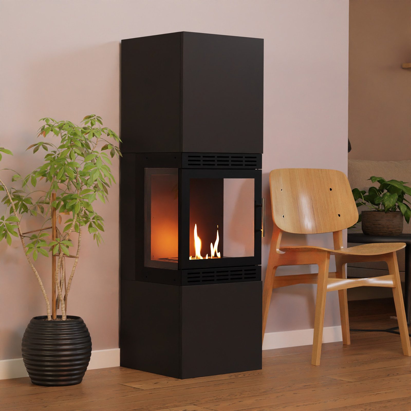 GLOW FIRE Echtfeuer-Dekokamin Lillesand Hoch Vision Ethanol Kamin, Bioethanol Kamin, 3h Brenndauer, Heizleistung mit 2KW