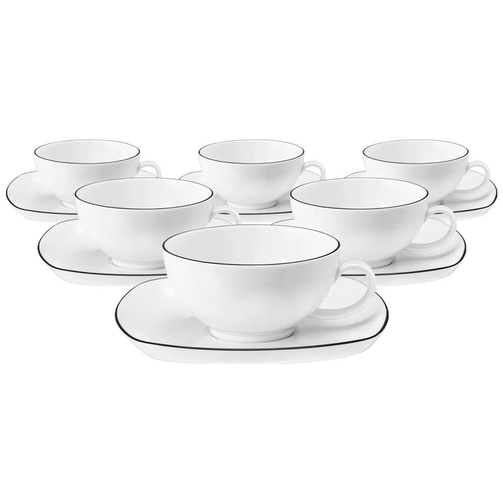 Seltmann Weiden Кружки Seltmann Weiden Lido Black Line eckig Teetasse 0,2 l + Untertasse 6er, Porzellan