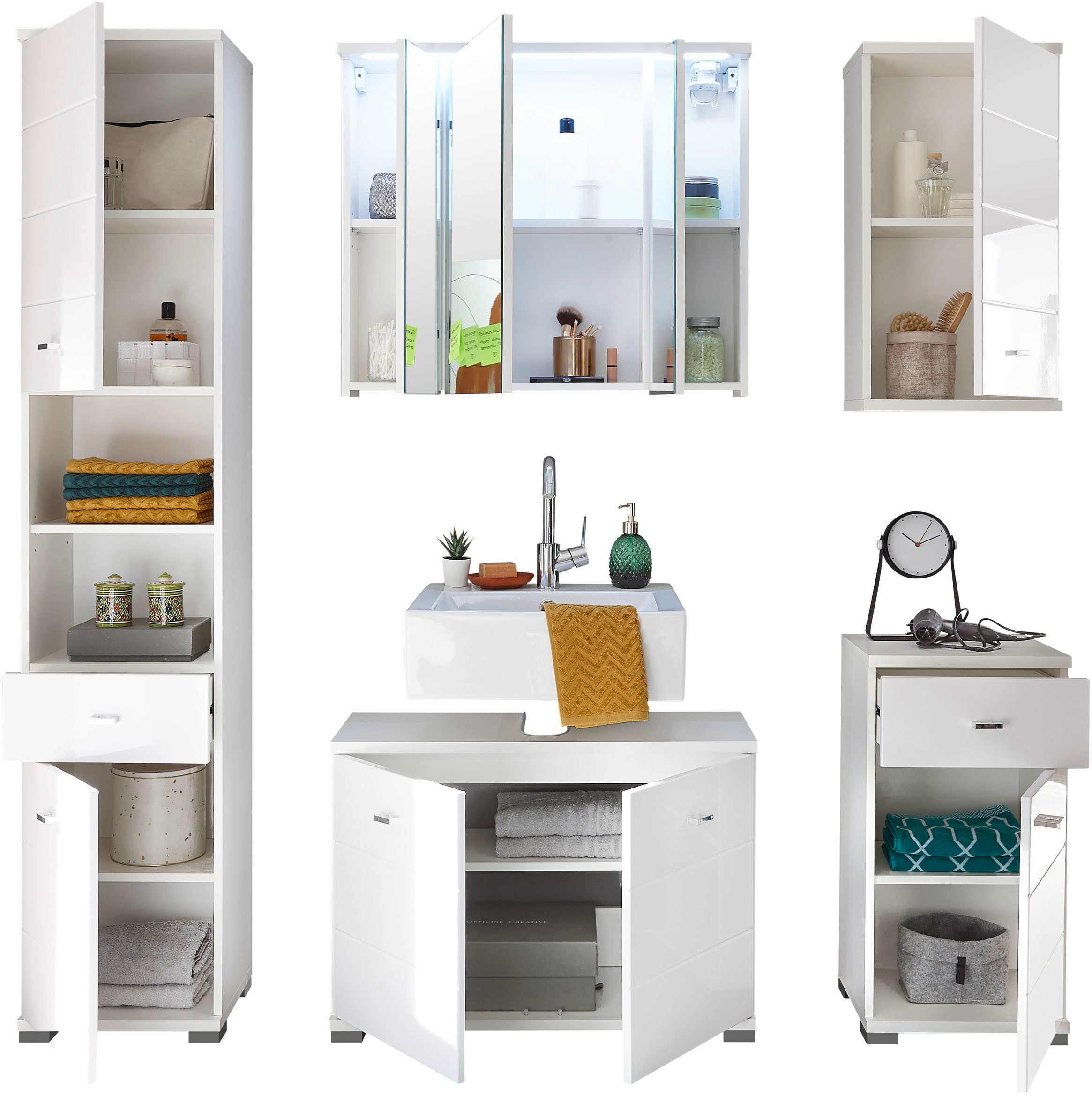 BASIC by Balculina Badmöbel-Set Pool, (5-St), Breite 156 cm,Badezimmerset 5-tlg