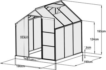 KONIFERA Gewächshaus Florenz, BxTxH: 190 x 190 x 195 cm, 4 mm Wandstärke, mit Fundamentrahmen