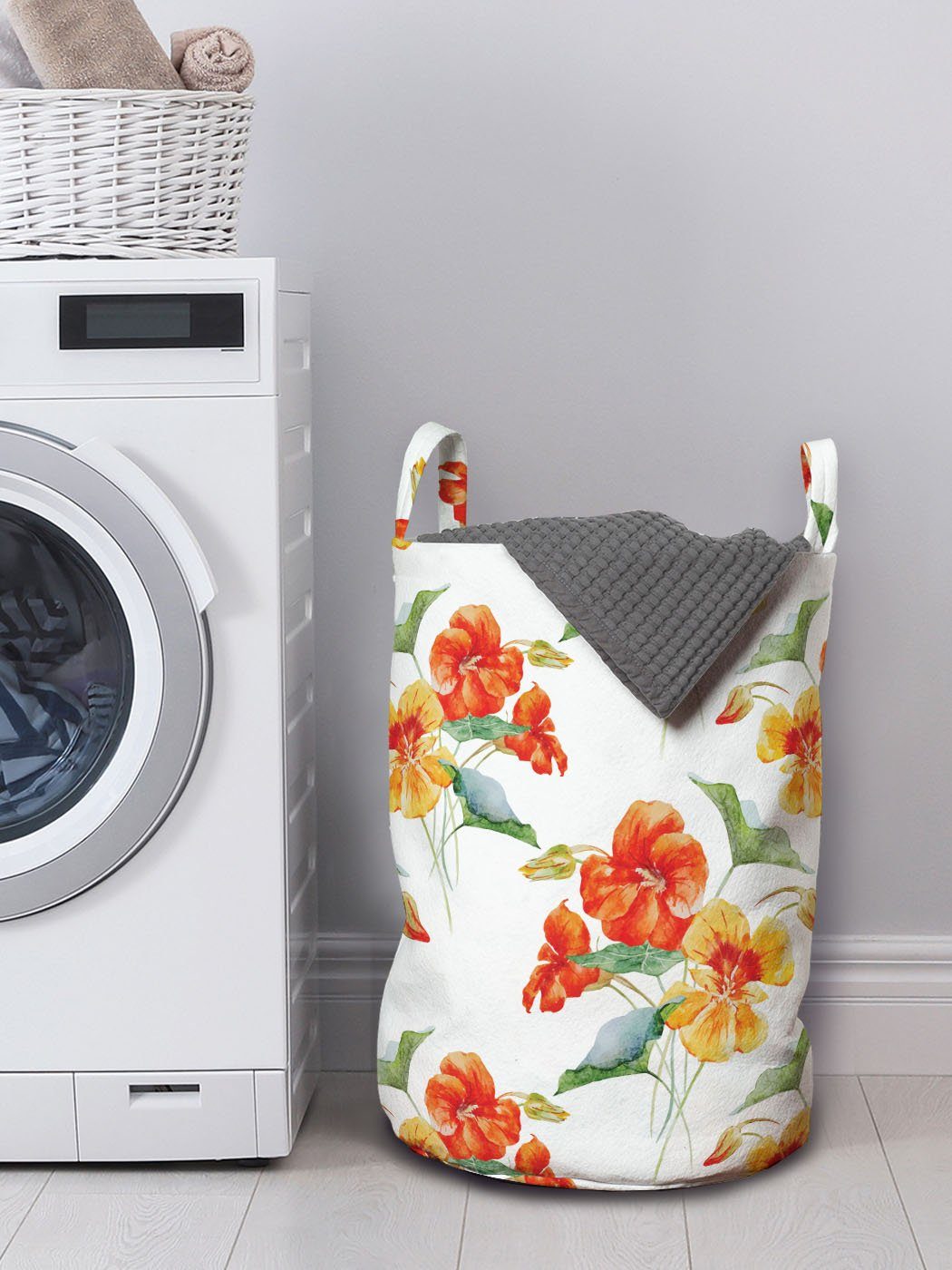 Kordelzugverschluss grün Abakuhaus Wäschesäckchen mit Wäschekorb Kapuzinerkresseblüten Waschsalons, für orange Griffen
