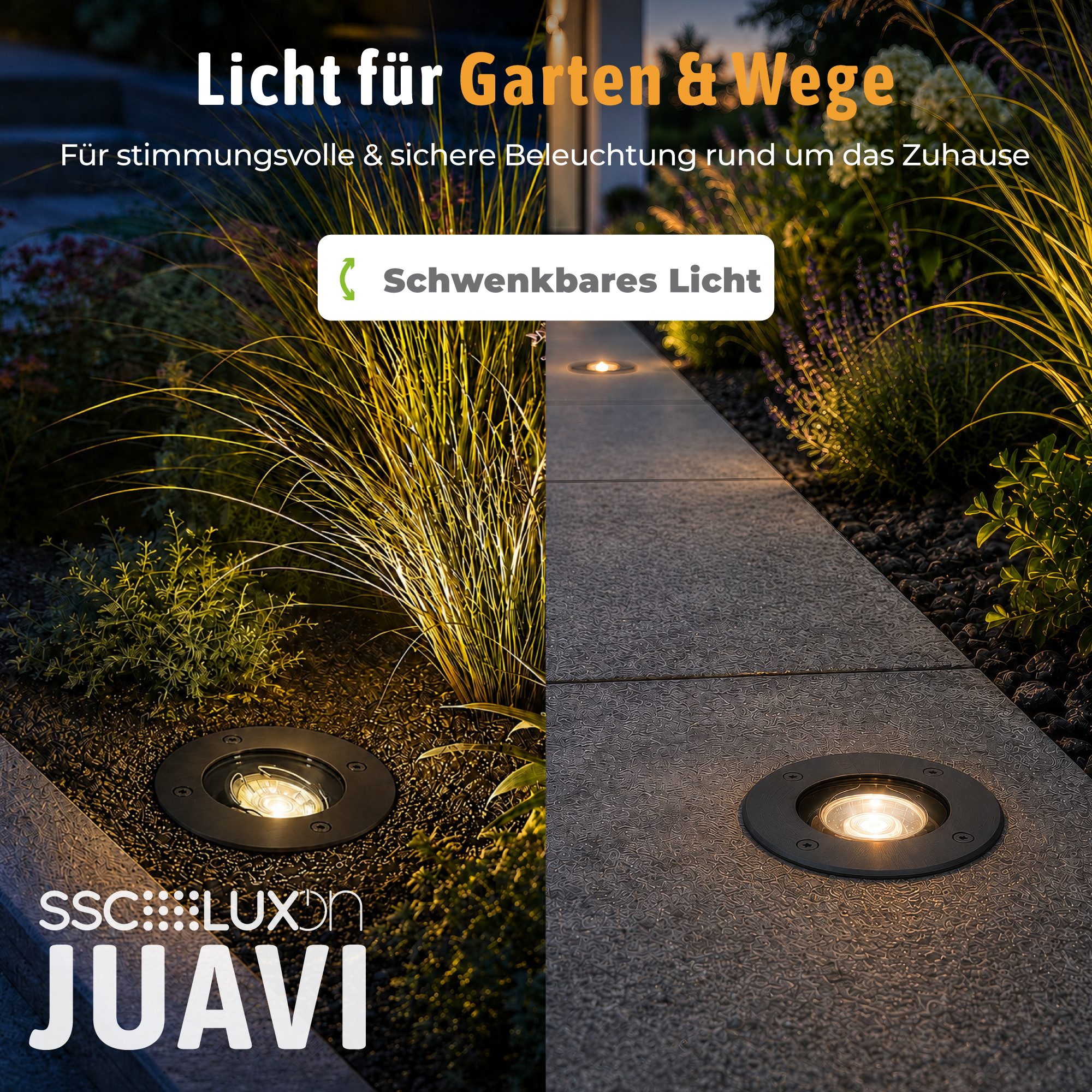 SSC-LUXon LED Gartenstrahler JUAVI Bodeneinbauleuchte mit LED LumiFLEX dimmbar 6W drei Lichtfarben, Neutralweiß, Warmweiß, Tageslichtweiß