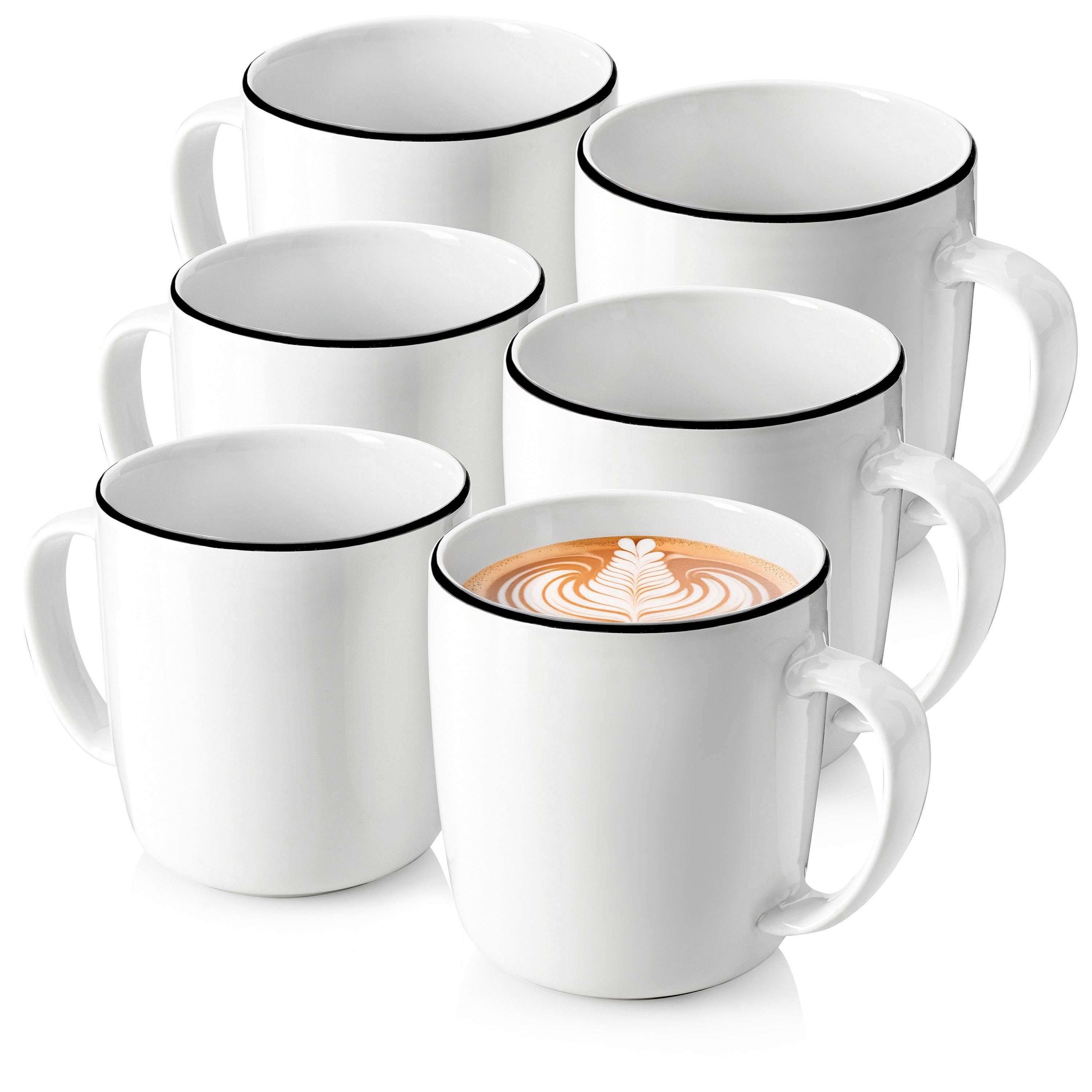 SÄNGER Кружки Set Marlo, Porzellan, Weiß mit schwarzen Akzenten, 6 tlg. Black Rim, PREMIUM COLLECTION