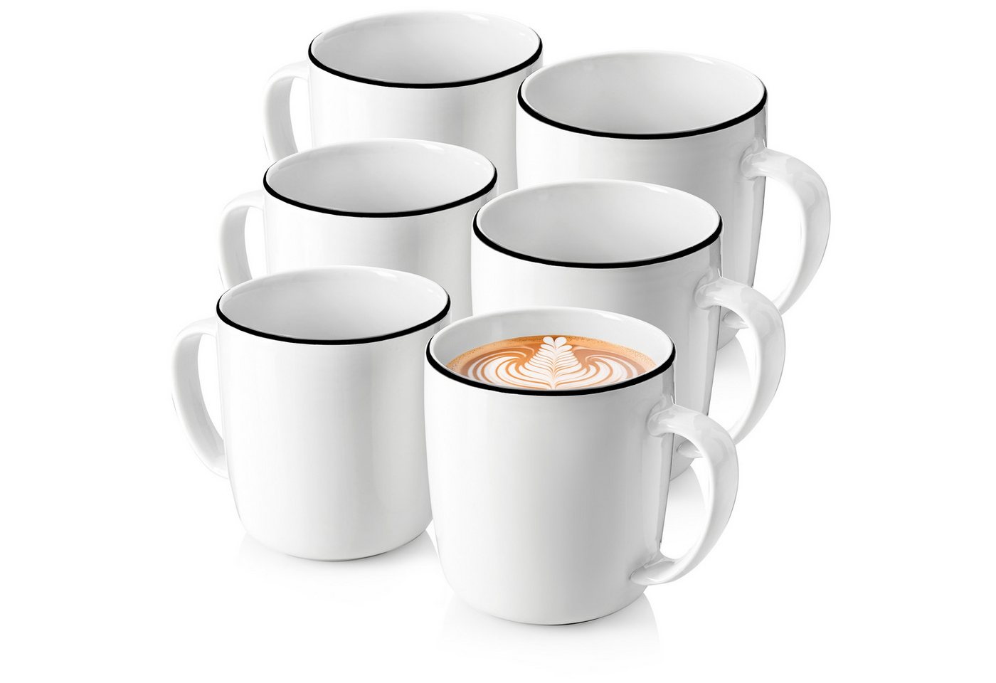 SÄNGER Becher Set Marlo, 6-tlg., Porzellan, Weiß mit schwarzen Akzenten, 6 tlg. Black Rim, PREMIUM COLLECTION