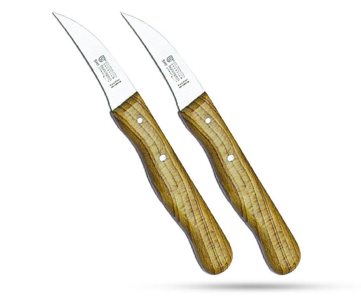 SMI Schälmesser 2-tlg Obstmesser Solingen gebogen Schälmesser rostfrei Gemüsemesser, Buchenholzgriff, nicht spülmaschinenfest