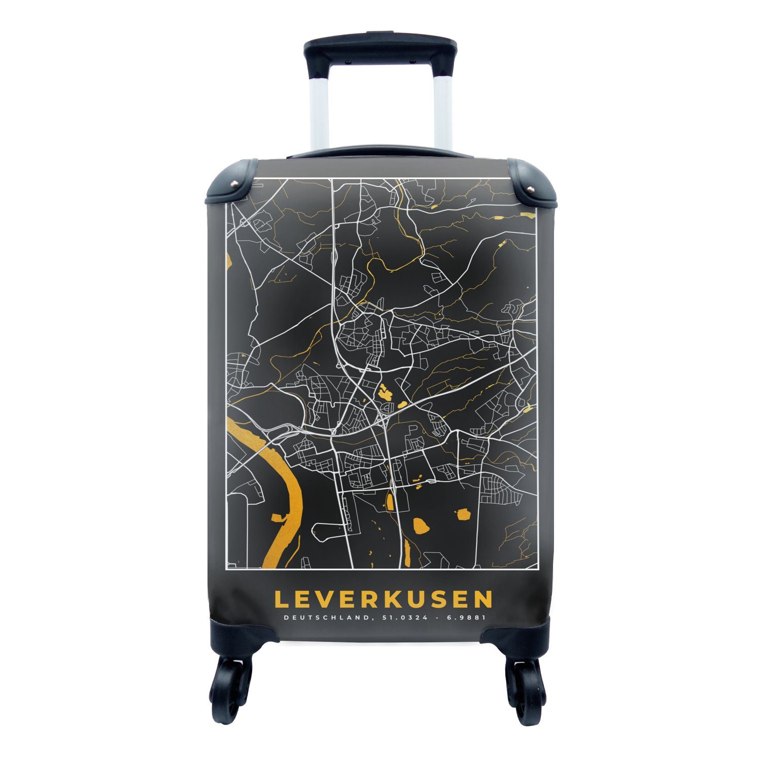 Leverkusen mit 4 Deutschland Stadtplan rollen, - Trolley, Karte, - Handgepäckkoffer Gold Ferien, - für MuchoWow - Handgepäck Reisetasche Reisekoffer Rollen,