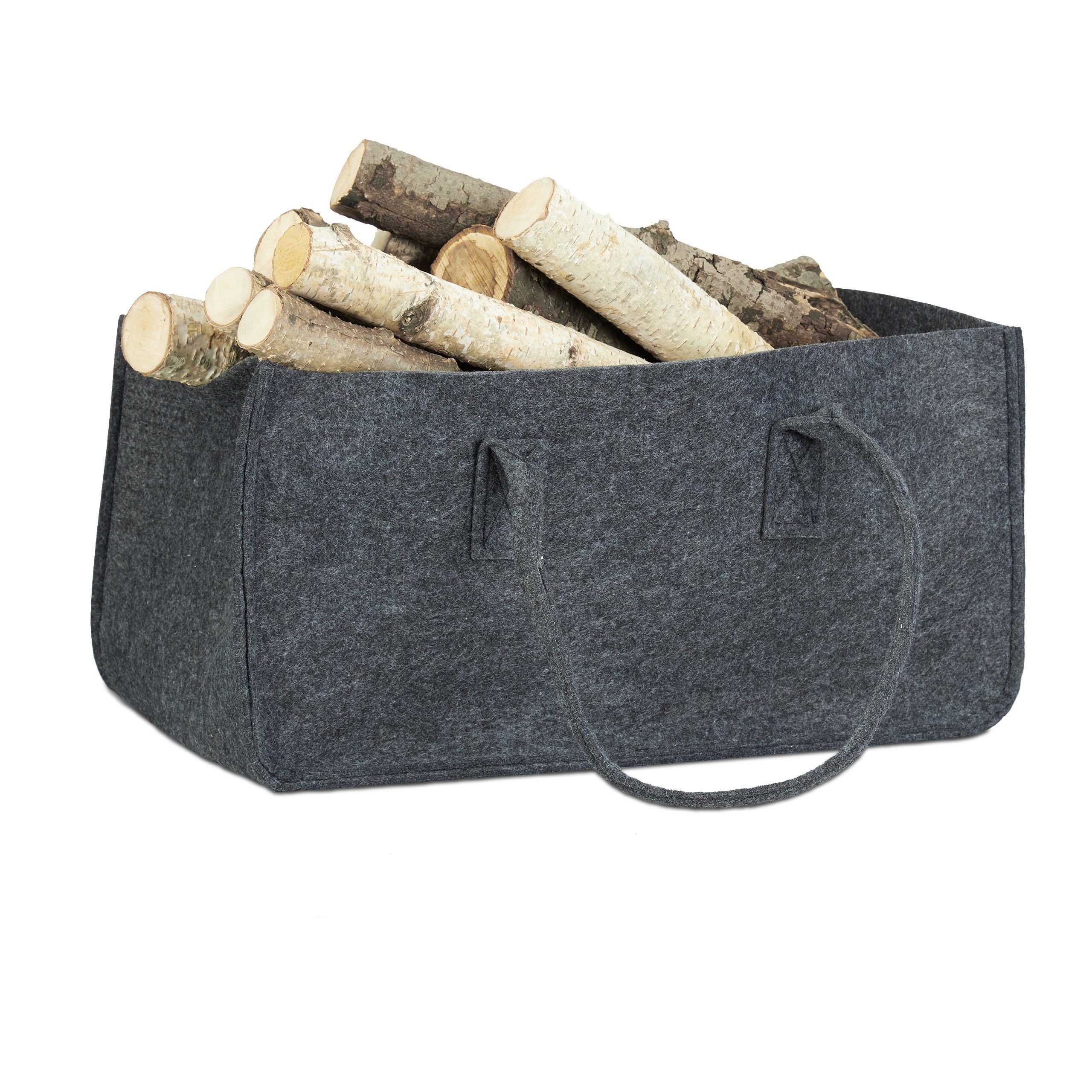 relaxdays Anthrazit aus Kaminholztasche Filz, Holztragetasche