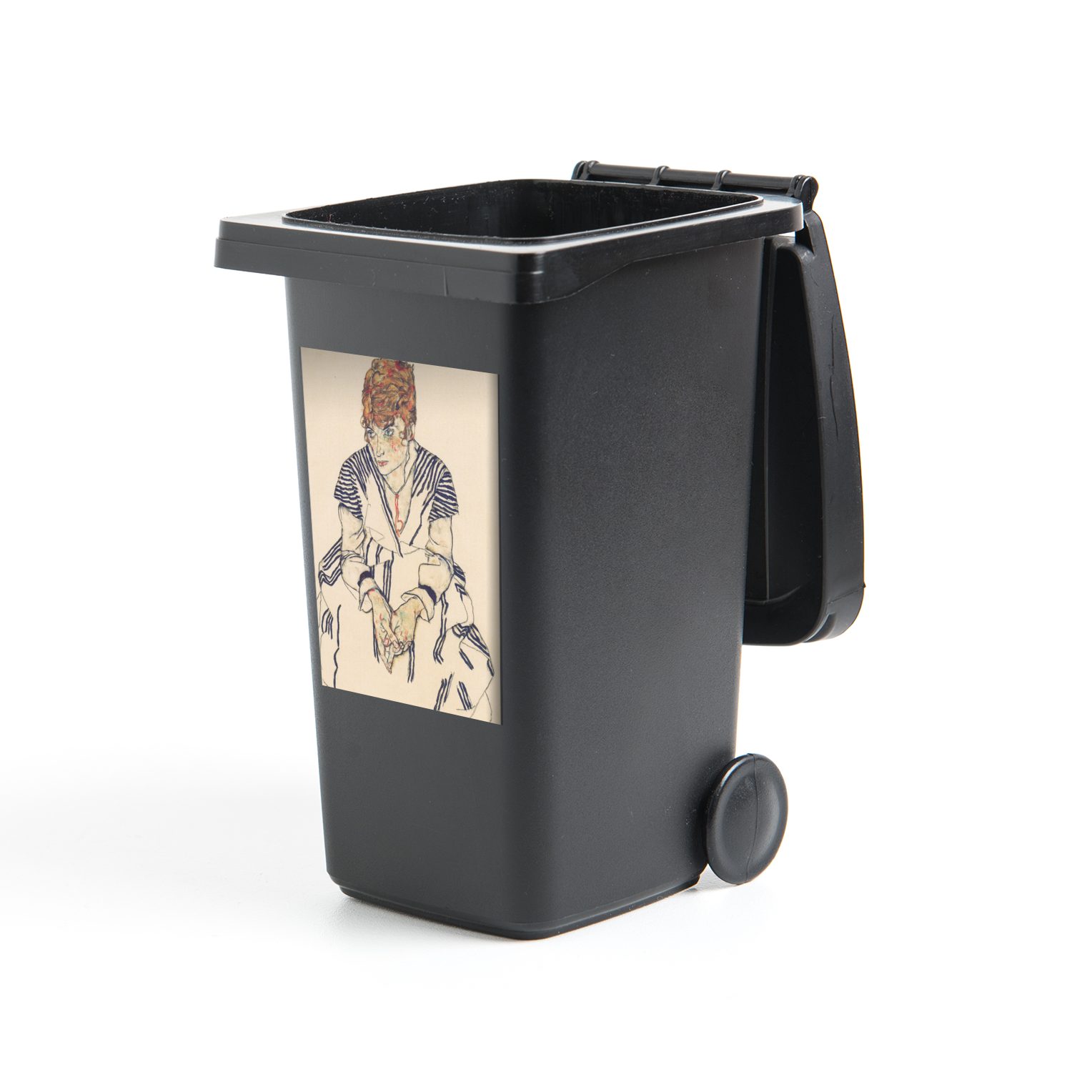 MuchoWow Wandsticker Porträt von Edith Schiele, der Frau des Künstlers - Egon schiele (1 St), Mülleimer-aufkleber, Mülltonne, Sticker, Container, Abfalbehälter