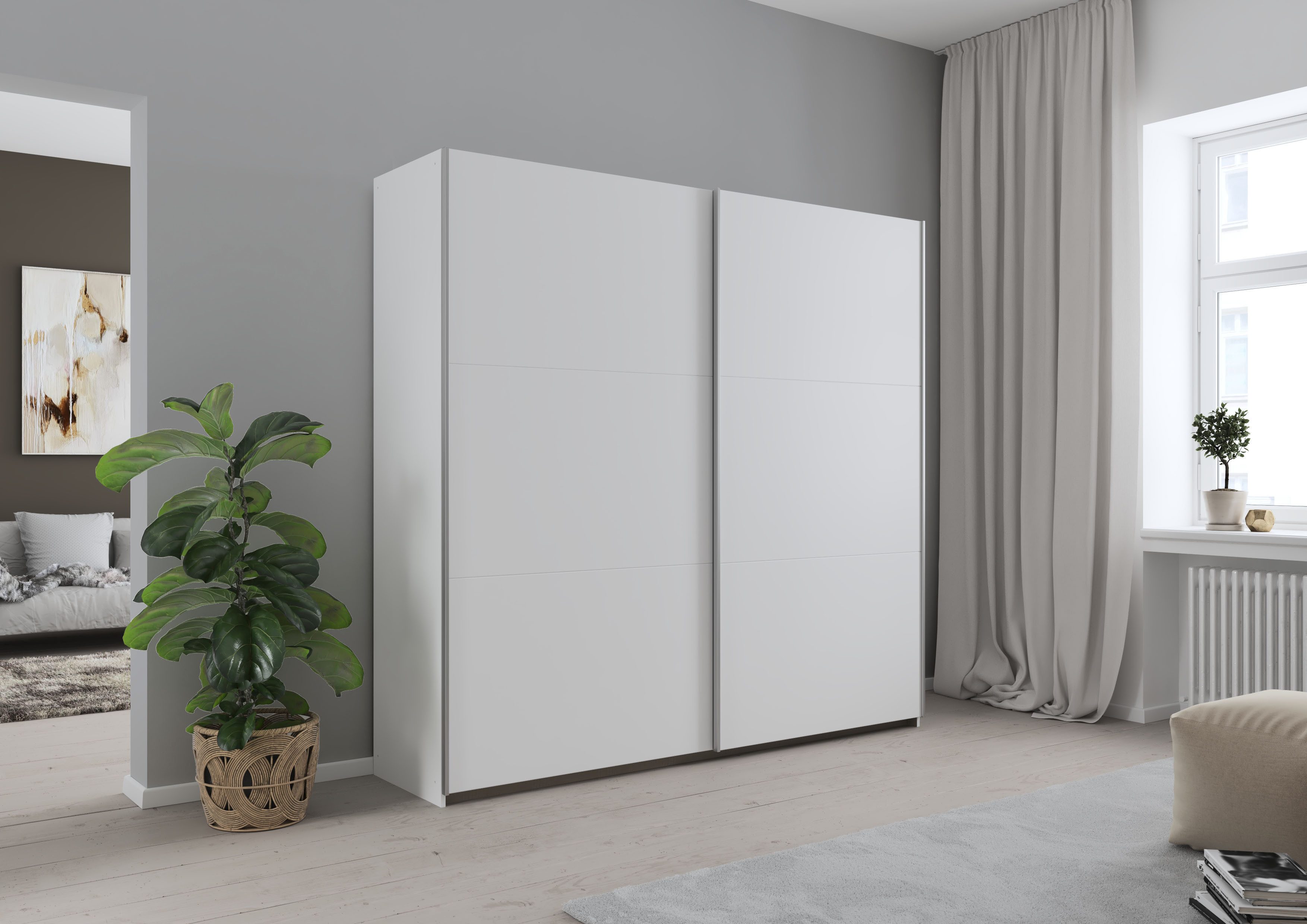 rauch Schwebetürenschrank AURELIO Kleiderschrank Garderobe (3 Ausstattungen BASIC/CLASSIC/PREMIUM (inkl. SOFT-CLOSE-FUNKTION) 3 verschiedene Ausstattungsvarianten Griffe aus Metall MADE IN GERMANY
