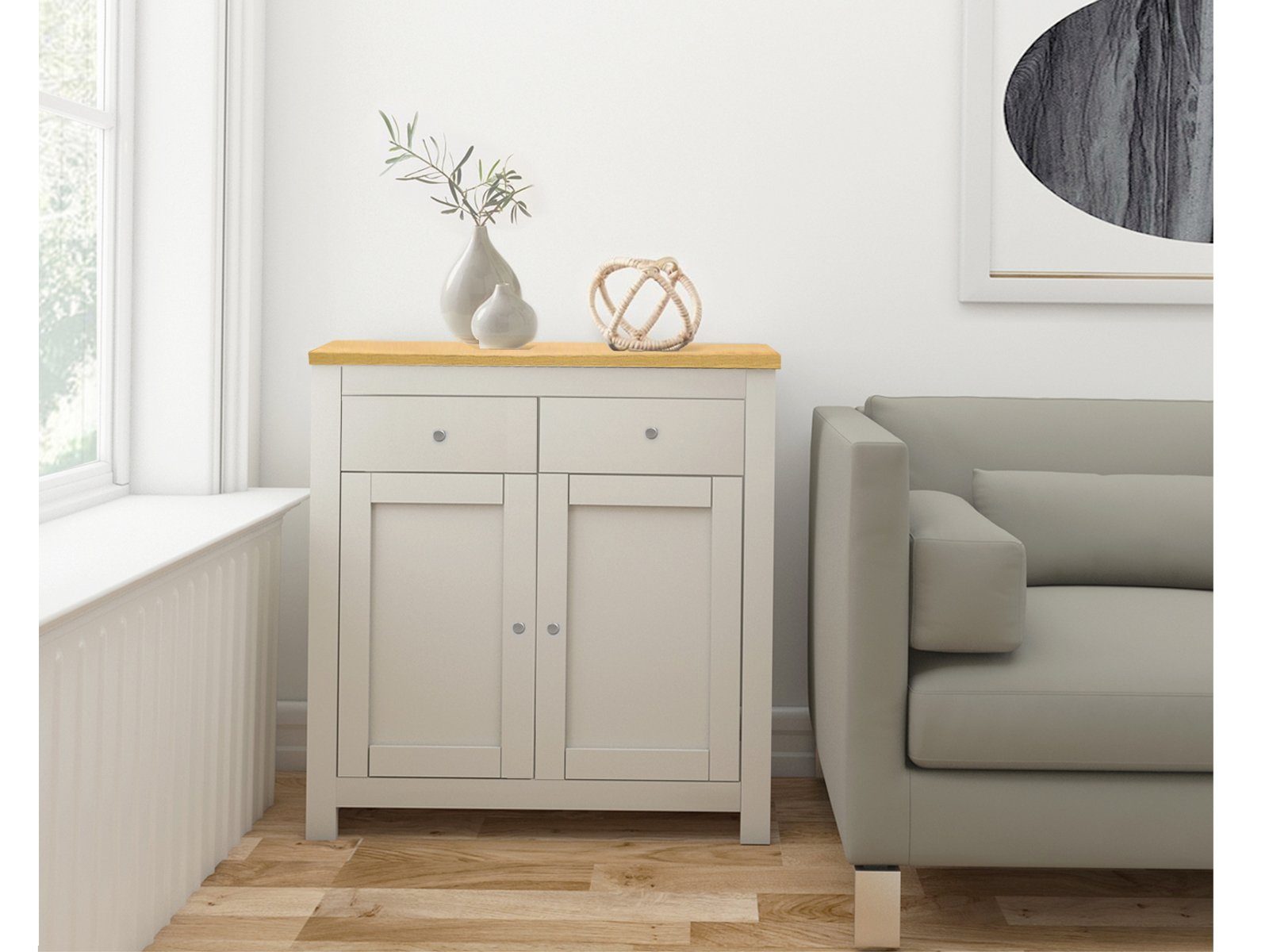 loft24 Sideboard Eddie - Mehrzweckschrank Schrank Wohnzimmerschrank Anrichte Kommode, 2 Schubladen, 2 Türen, MDF, Landhausstil