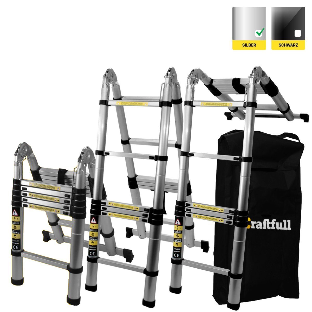 Craftfull Teleskopleiter Klappleiter CF-102A - 3 J. Garantie - 3.2 - 5.6 m günstig online kaufen