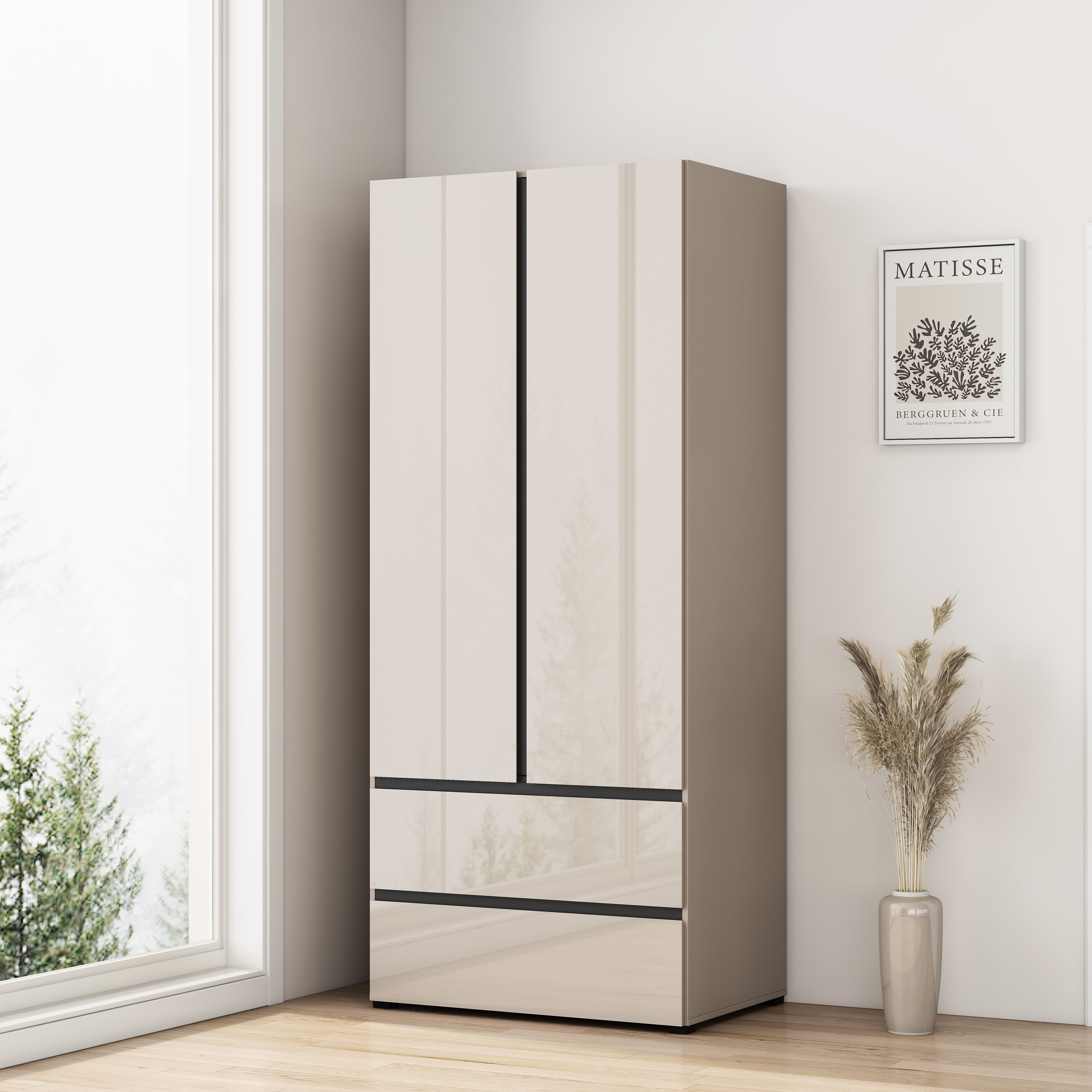 OTTO home Kleiderschrank Kollin Schlafzimmerschrank mit 2 Türen und 2 Schubladen (Extra Schrankhöhe von 2,10m für mehr Ordnung und Übersicht) Drehtürenschrank mit perfekter Innenausstattung, hochganz Fronten