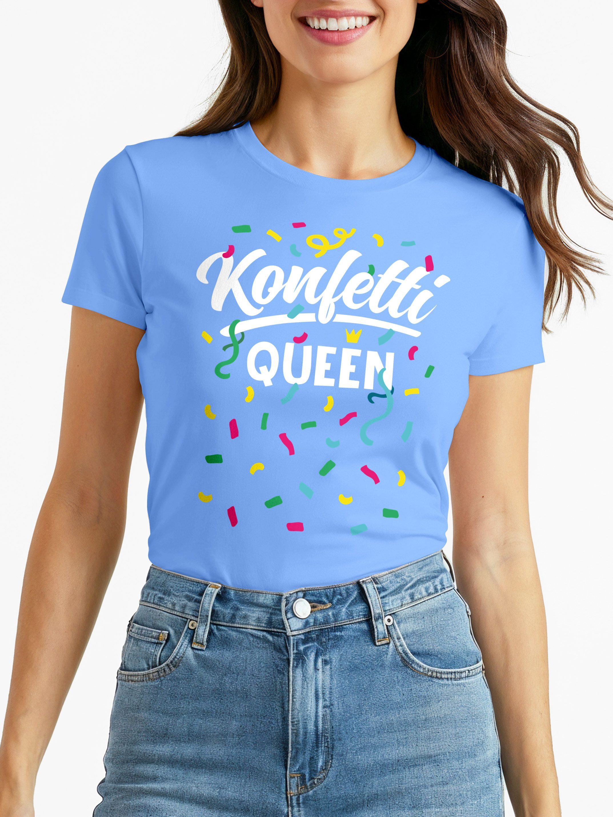 Print-Shirt Damen T-Shirt - Konfetti Queen - Fasching Karneval Ersatz Verkleidung