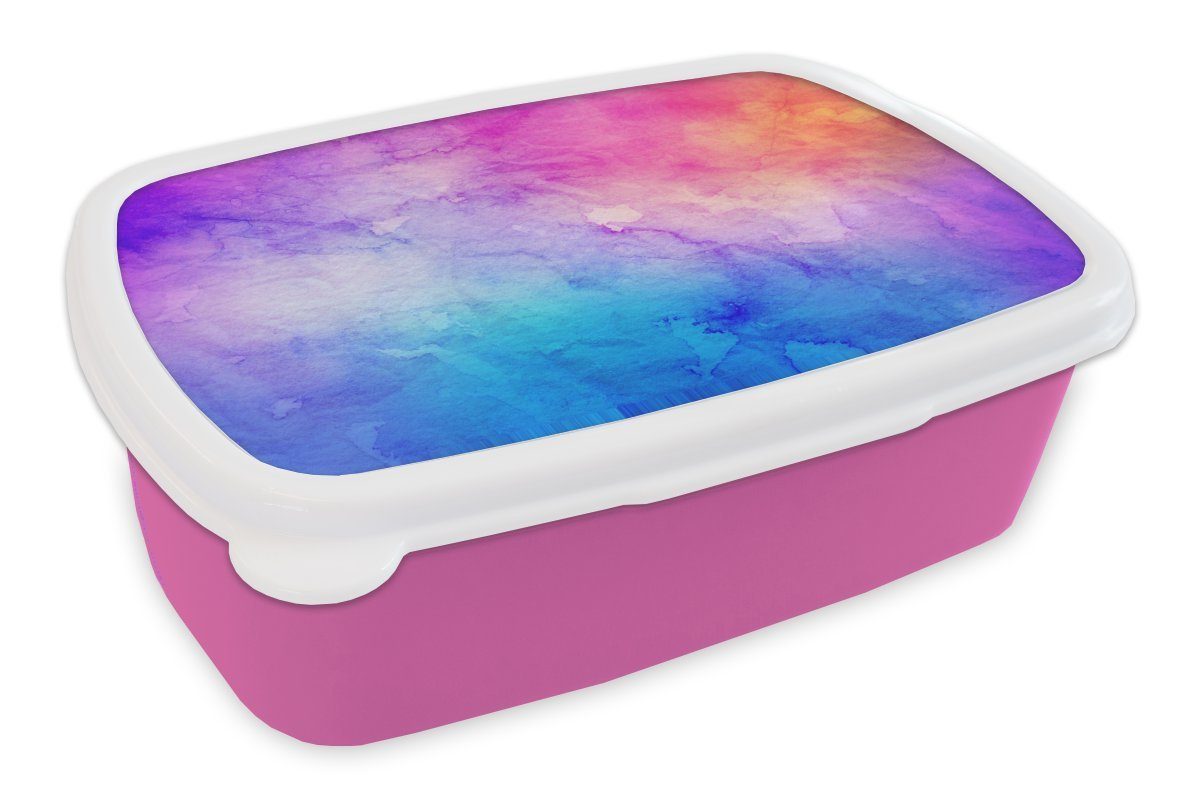 MuchoWow Lunchbox Wasserfarben - Orange - Rosa - Blau, Kunststoff, (2-tlg), Brotbox für Erwachsene, Brotdose Kinder, Snackbox, Mädchen, Kunststoff