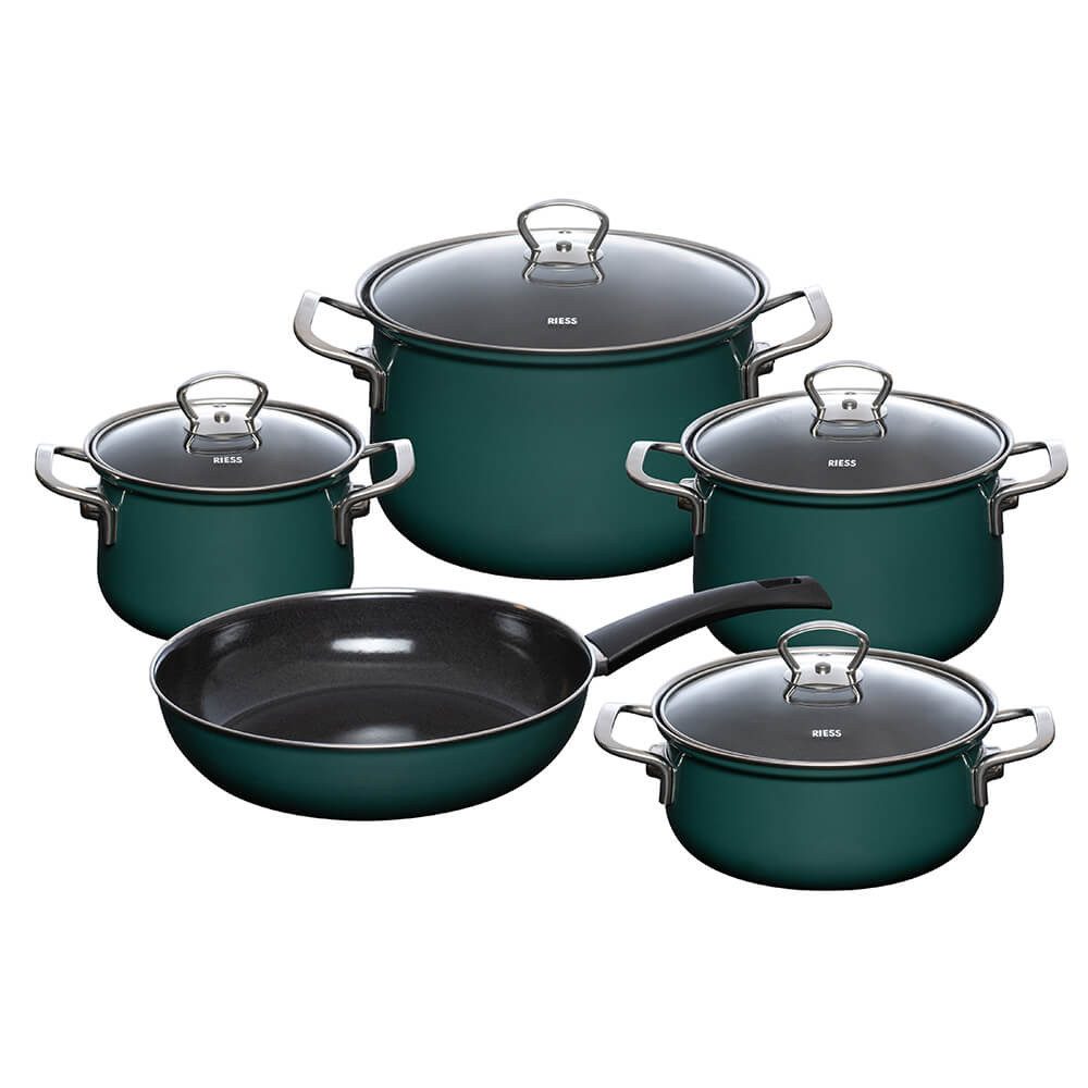 Riess Topf-Set Riess Topfset Nouvelle Emaille 5-teilig Teal, Emaille