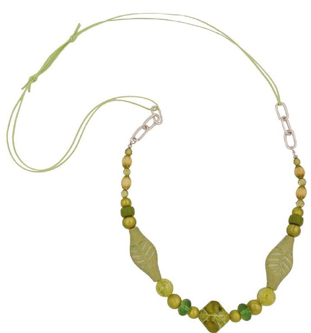Collier Kette Kunststoffperlen Crashperle Blatt hellgrün Kordel hellgrün 80 cm