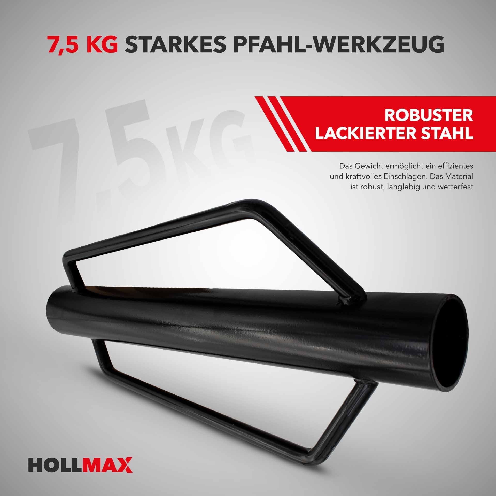 HOLLMAX Montagewerkzeug Pfahlramme für Pfähle und Pfosten - 7,7 cm Durchmesser, Höhe 60 cm, B: 7.7 cm