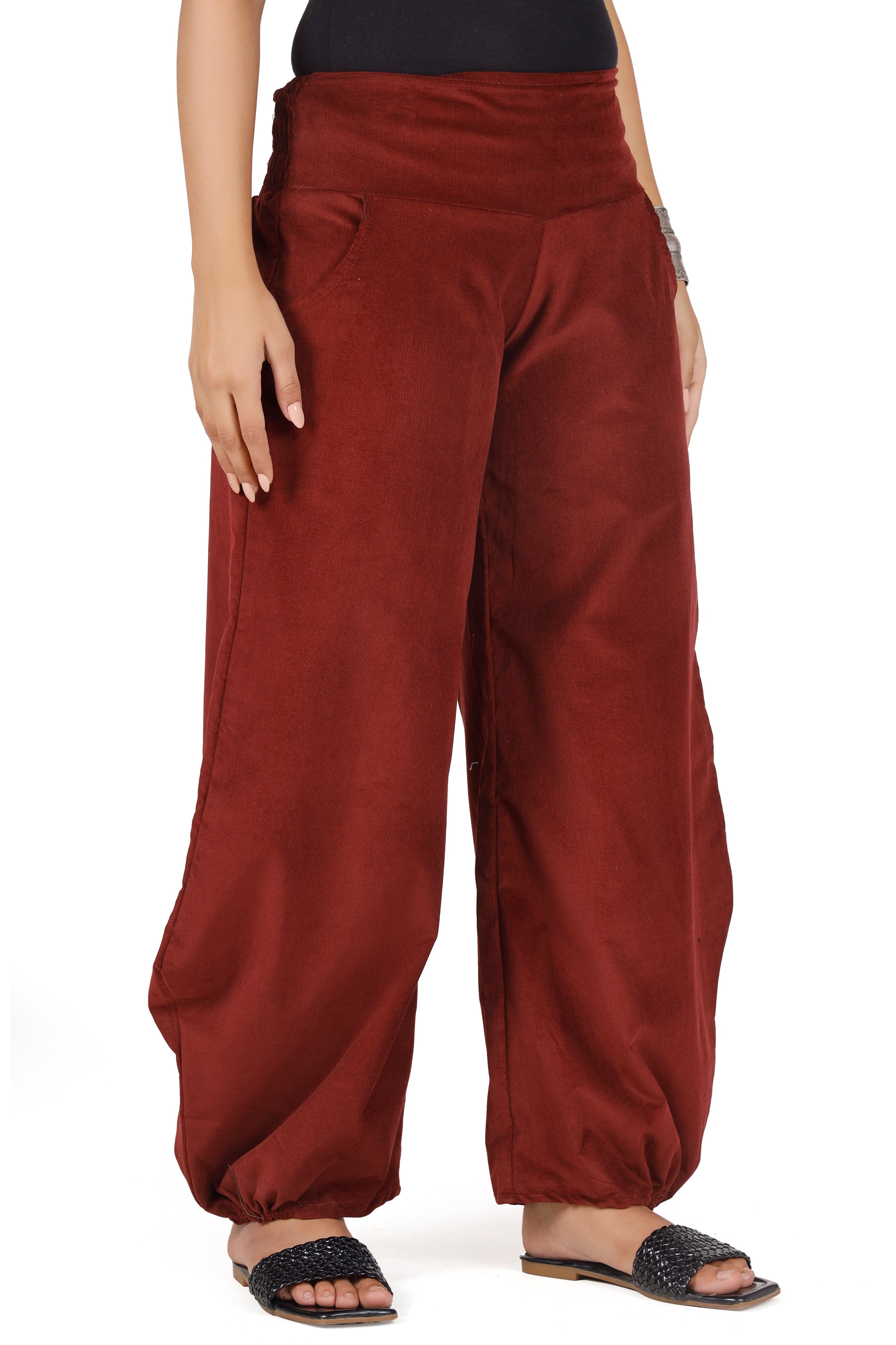 Guru-Shop Relaxhose Weite Pluderhose, Hose Style alternative Feincord Cord Boho Bekleidung, Ethno weinrot 