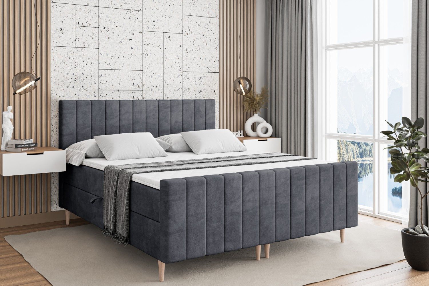 ALTDECOR Boxbett EDITA-F-Z (Multipocket-Matratze H4, H3 Matratze Bonellfederung, Topper, Kopfteil)