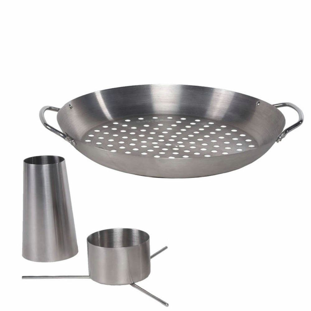 PROREGAL® Grillpfanne Geflügelhalter Ø Gemüsekorb Edelstahl Hähnchenbräter 30cm 3-teilig