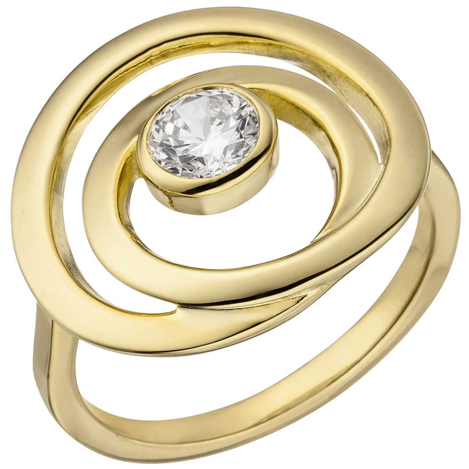 Schmuck Krone Silberring Ring eleganter Damenring weißer Zirkonia in einer Spirale, 925 Silber vergoldet, Silber 925