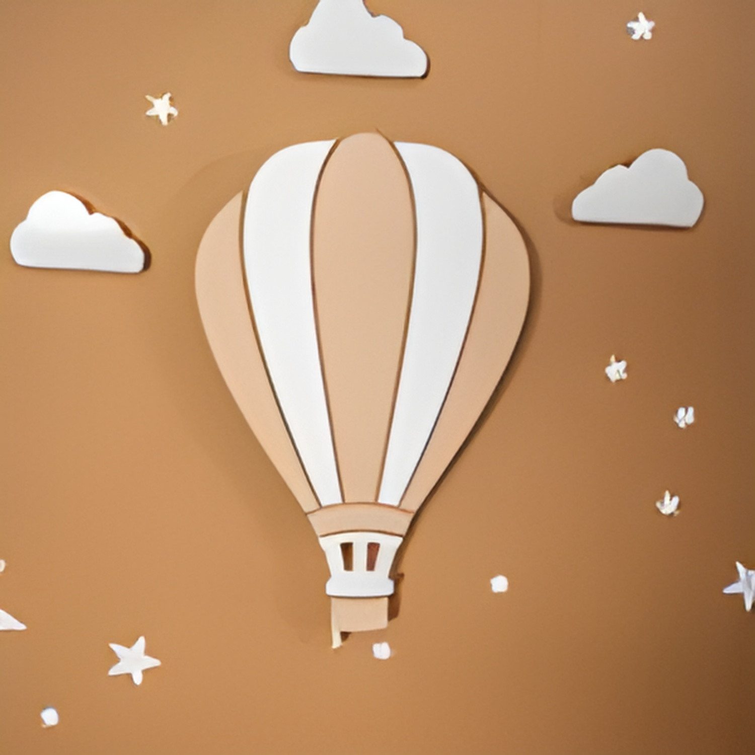 COZYCOLLECTIONS LED Wandleuchte Wandlampen-Heißluftballons (Rosa & Beige)in Holzoptik, LED, Warmweiß, Handgemachtes 3er-Set aus Holz, LED warmweiß, 9V, Zugschnur
