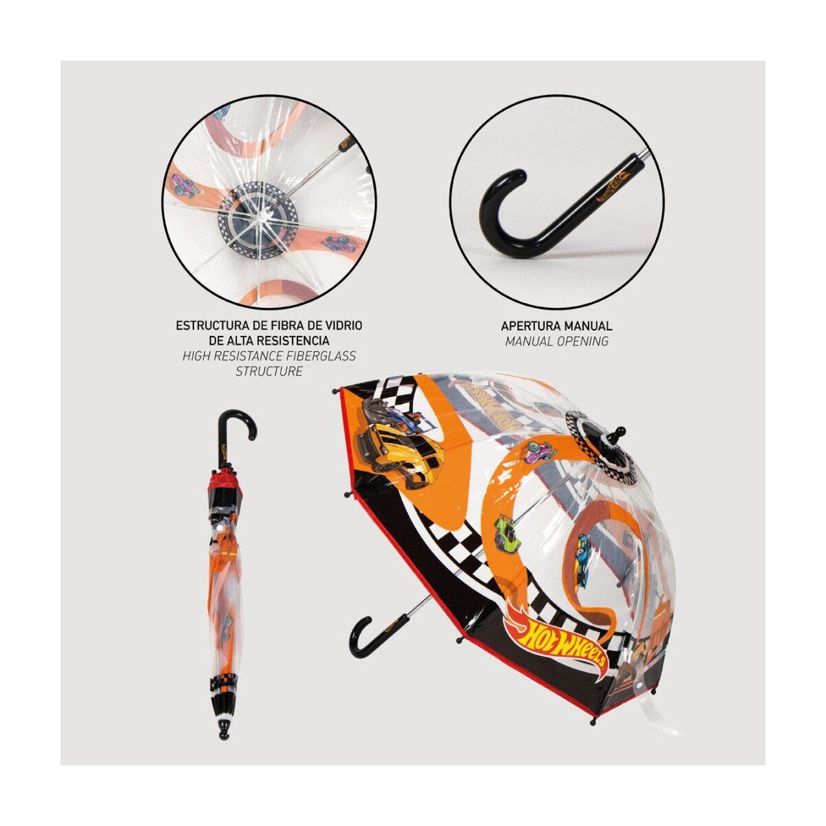 Hot Wheels Stockregenschirm Hot Wheels Kinderschirm Ø71cm – Transparenter Rennspaß – Bild 4 von 5